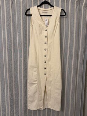 Abercrombie & Fitch Cream Button-Front Midi Dress